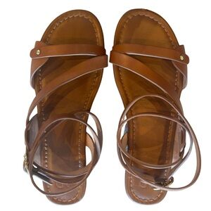 AD & Daughters Narin Morgan Tan Brown Grecian Ankle Wrap Leather Sandals 9 EUC